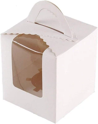 25 Pcs Single White Cupcakes Containers Gift Boxes with Window Inserts Handle fo - Image 1 of 4