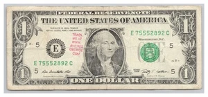 Fancy Serial Number One Dollar Bill Where's George Note Series 2009 - Picture 1 of 5
