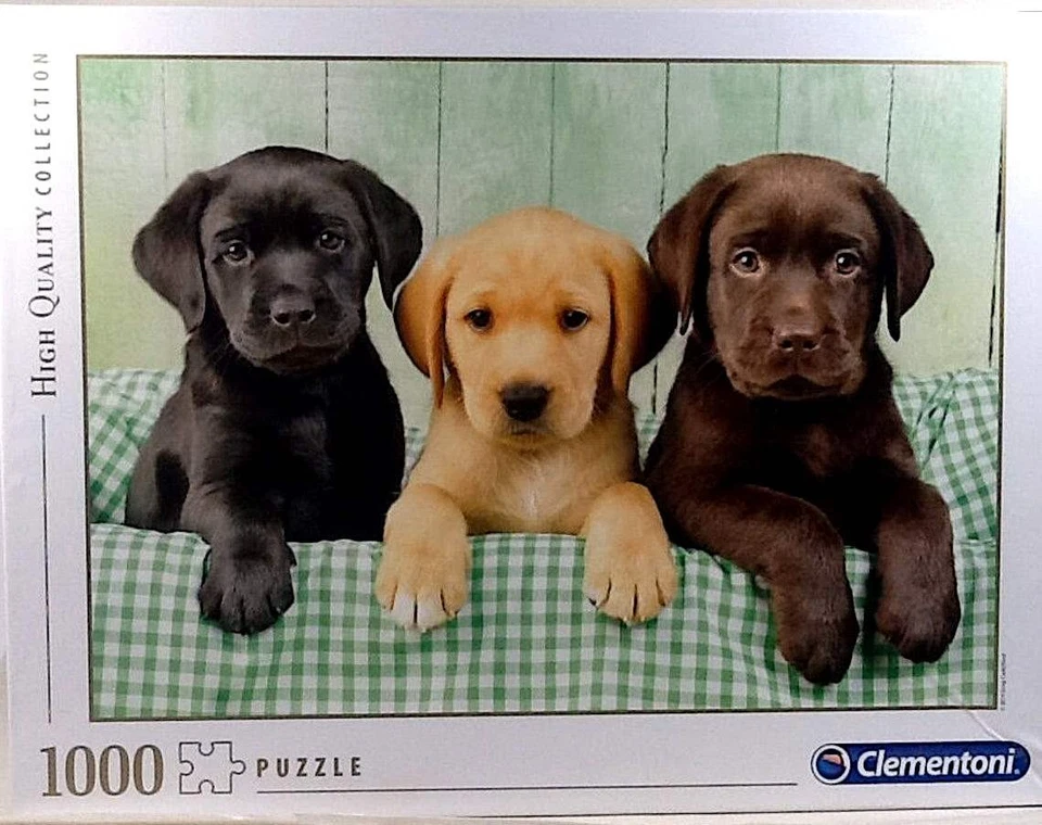 Three Labs Puppies Black Yellow Chocolate Greg Cuddiford 1000 pc 27-1/5 X 19-2/3 - Image 1 of 1