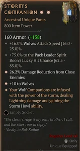 💥DIABLO 4💥SEASON 10💥Druid Pants💥Storm's Companion 2GA DR + Wolves level - Picture 1 of 1