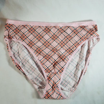 Victoria's Secret Calzoncillo Pierna Alta XL Naranja Rosa Cuadros Banda Picot Firma Foto 1 de 3