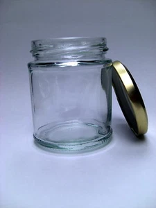 96 X  190ml (approx. 8oz)  ROUND GLASS JAM JAR  & GOLD ""POP-UP"" LIDS - NEW - Picture 1 of 2