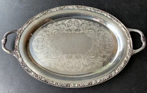 Vintage Victorian Rose Wm Rogers & Son Oval Silver Plated Serving Platter Tray - Picture 1 of 17