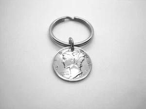Silver Mercury Dime key ring- nicely domed-history! - Picture 1 of 8