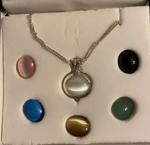 Sterling Silver Necklace with Interchangeable Gemstone Pendant - Picture 1 of 6