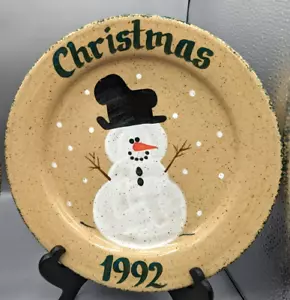 Three Rivers Pottery 10.25" Plate Dish Snowman 1992 Amy Coshocton Hand Painted - Picture 1 of 7