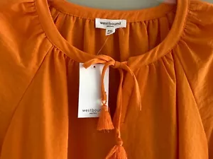 New Petite Westbound RoundTie Keyhole Neck Long Sleeve Blouse, Orange PXL - Picture 1 of 10