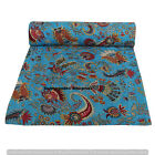 Turquoise Muket King Kantha Quilt Cotton Bedding Boho Comforter Hippie Blanket
