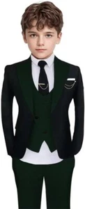 Boys 3 Piece Suit Formal Wedding Prom Party Tuxedo Suits for Boys Vest Jacket - Picture 1 of 34