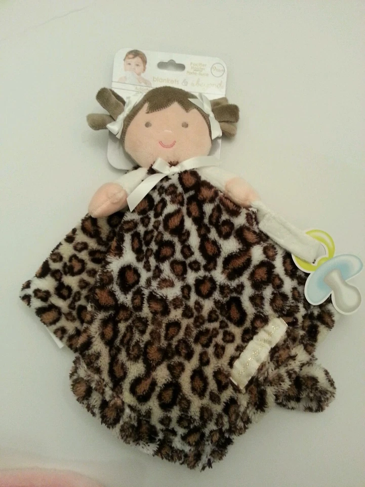 Blankets & Beyond Doll Security Blanket Leopard Brunette Pigtails Baby Toy E8