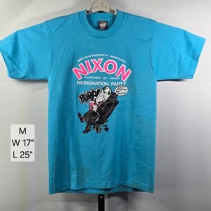 T-shirt vintage 1990 Nixon partito dimissioni M satira politica punto singolo macchia - Foto 1 di 7