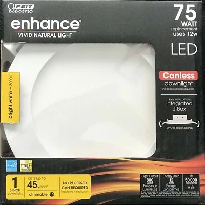 Feit Electric Canless 6" Dimmable Downlights 12 Watt 3000K 4 pack NEW - Image 1 of 2