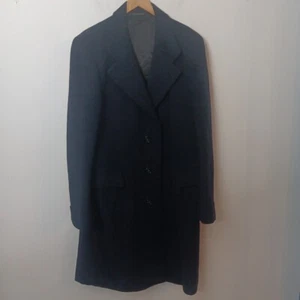 Men's Long 100% Cashmere Union Made Vintage Long Overcoat Navy Blue 42" Chest - Picture 1 of 15