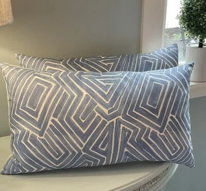 One Pair Of Blue Geometric Lumbar Pillow Covers 14 X 24 - Picture 1 of 11