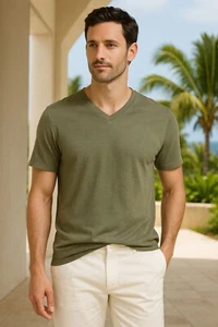 Adrianna Papell Olive V-Neck Waffle Knit Short Sleeve Urban Top XL Rayon Blend - Picture 1 of 8