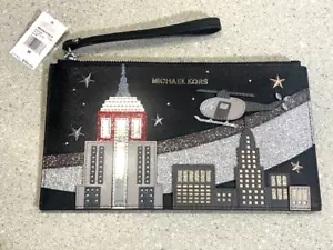 NWT Michael Kors Jet Set Travel XL Zip Clutch Wristlet Saffiano Leather Black - Picture 1 of 15