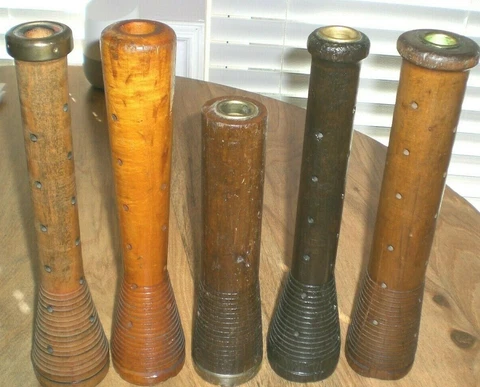 Lot of 5 Large Antique Wooden Spindles, Four 12", One 10" Cover