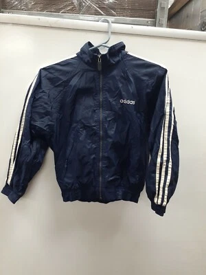 Chaqueta cortavientos vintage Adidas para niños pequeños azul y blanco talla pequeña Foto 1 de 4
