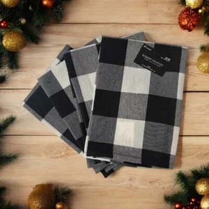 Set of 4 Christmas Farmhouse Black and White Buffalo Plaid Napkins Tableware New - Picture 1 of 1