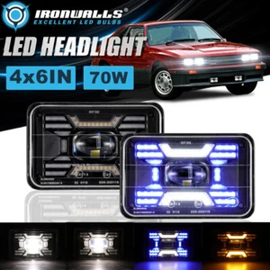 Pair 4X6" LED Headlights Hi/Lo Beam Amber Turn Signal for Mercury Cougar Marquis - Foto 1 di 12
