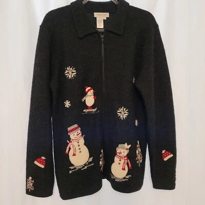 Suéter Coldwater Creek 100% Lana Cremallera Completa Manga Larga Gris Carbón Talla L Invierno Foto 1 de 4