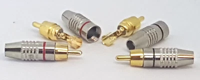 4x Cinch RCA Stecker vergoldet  6 mm Ø zum Löten, Schrauben Chinch  - Bild 1 von 4