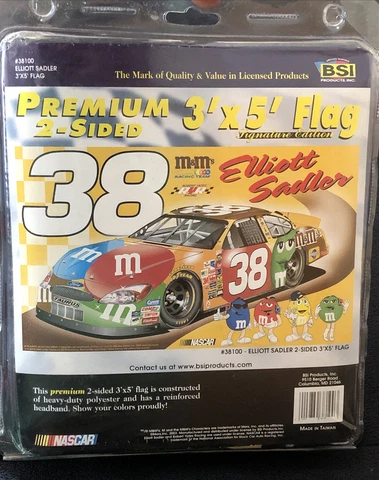 NASCAR #38 Elliott Sadler Premium 2 sided 3' x 5' Flag M&M Fan Race car Man Cave Cover