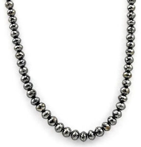 Black Diamond Faceted Beads Necklace 5mm 925 Sterling Silver Calps 