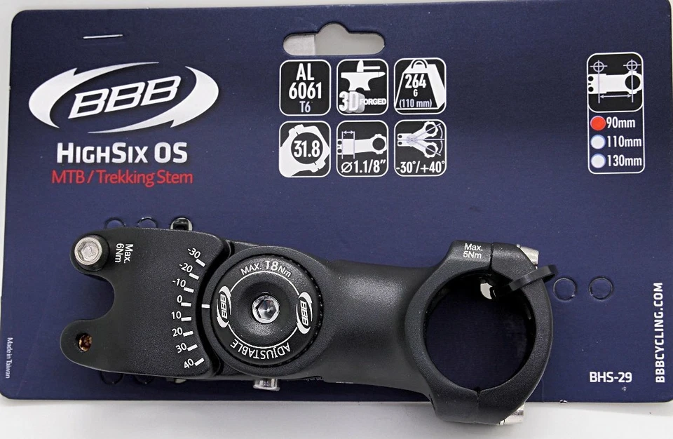 BBB BHS-29 HIGHSIX OS Angle Adjustable MTB/Trekking Stem, 31.8 x 90mm, Black - Image 1 of 1