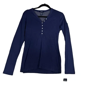 Chaps Y2K Babydoll Medium Deep V Neck Top Buttons Long Sleeve Blue - Picture 1 of 9