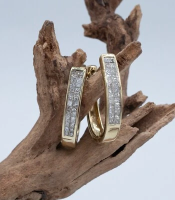 14KT Yellow Gold .81 CTTW Natural Princess Cut Diamond "J" Shape Hoops 5.7g GIA - Image 1 of 4