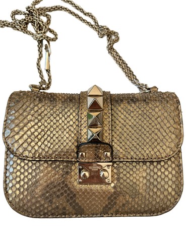 Valentino Garavani Rockstud Edizione Limitata Python Borsa a Croce Oro Pitone