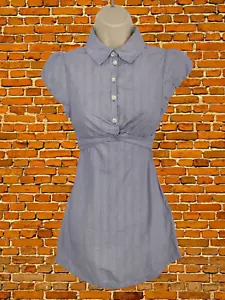 WOMENS TED BAKER SIZE 0 XSMALL BLUE PINSTRIPE TIE BACK SHIRT CASUAL MINI DRESS - Picture 1 of 3