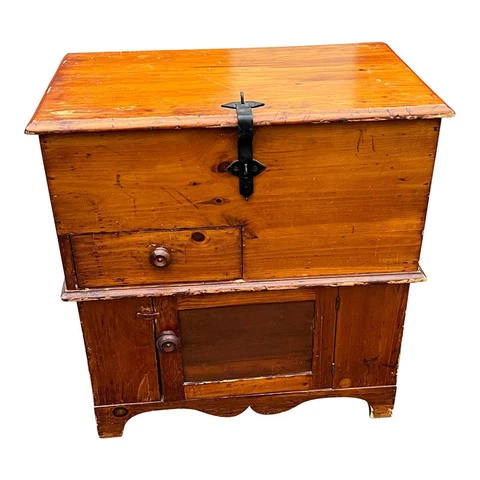 Late 19th Century Wood Brown Antique Primitive Lift Top Trunk Grain Sugar Chest Cover