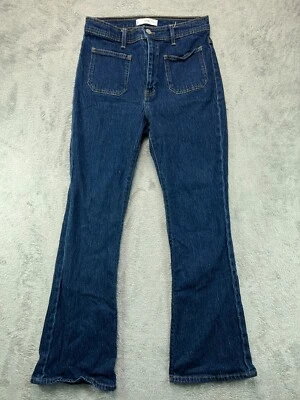 Pantalones de mezclilla acampanados Mango MNG para mujer 8 azules oscuros tiro alto bolsillos cuadrados Foto 1 de 4