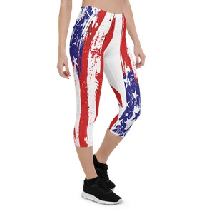 USA, Freedom, American Flag, Patriotic, Red White And Blue, Capri Leggings - Picture 1 of 38