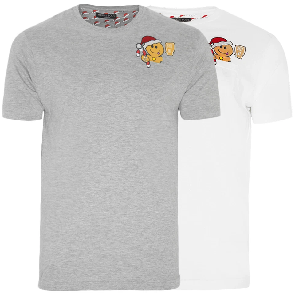 Nueva Camiseta Novedad para Hombres Brave Soul Navidad Jengibre Bite Me Feliz Navidad Talla S-XL Foto 1 de 1