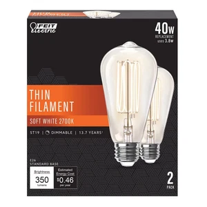 Feit ST19 E26 (Medium) Filament LED Bulb Soft White 40 Watt Equivalence 2 pk - Picture 1 of 1