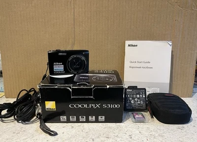 Nikon Coolpix S3100 Compact Digital Camera 14MP Black Cables SD Card & Charger - Image 1 of 4