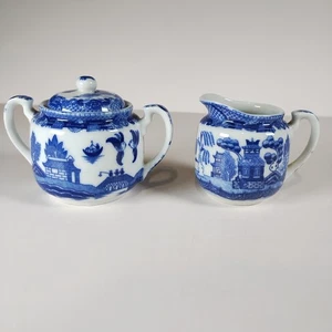 Antike Blue Willow Maruta Zuckerdose Milchkännchen Set Made In Occupied Japan Selten - Bild 1 von 11