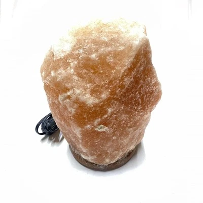 "Lámpara grande de sal de roca de cristal rosa real del Himalaya con base de madera y cable de 10"" de alto" Foto 1 de 4