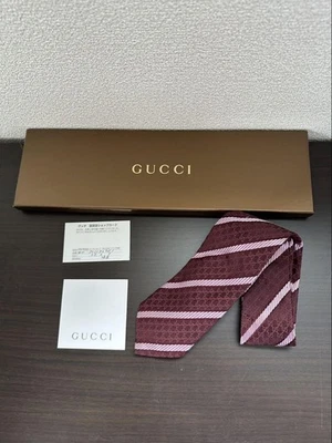 New Unused Gucci Neck Tie Red Pink Stripe 100%Silk Made in Italy - Image 1 of 4
