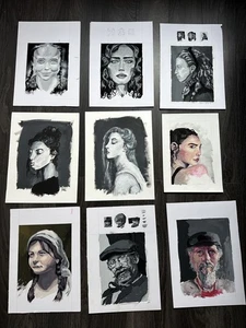 Original Portraits Figures Acrylic Paintings On Paper/ Cardboard Artwork x 9 - Picture 1 of 19