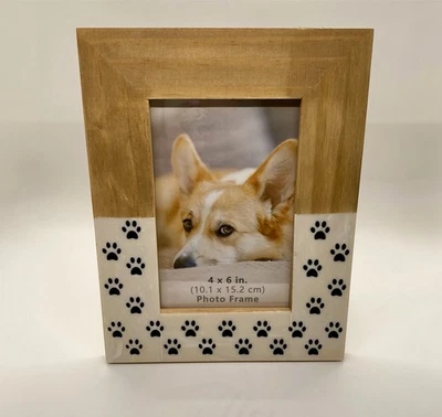 Modern Expressions 4x6 Wood Pet Photo Frame Paw Prints Dog Puppy NEW - Image 1 of 4