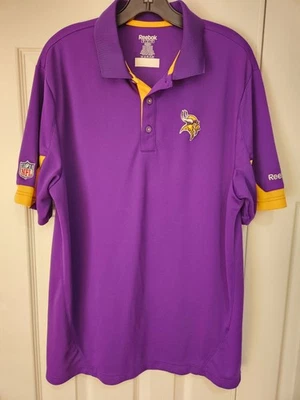 Minnesota Vikings Reebok Polo Shirt Mens Medium Purple Yellow NFL Short Sleeve - Image 1 of 4