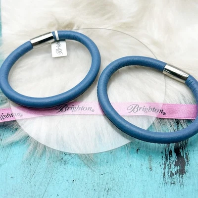 Juego de 2 brazaletes Brighton Woodstock: cuero azul tamaño pequeño 7 3/4" Foto 1 de 4