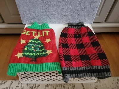 Dog Sweaters Lot of 2! "Get Lit" and Red Black Plaid Dog Pullover Sweater XSmall - Image 1 of 4