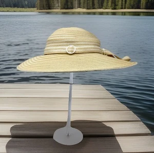 Girls Straw Hat 5-12yr Stylish 2Way Crown FloppyBrim Bucket Chin Elastic Milgrim - Picture 1 of 13