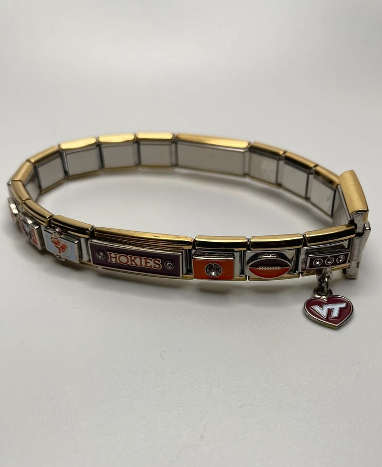 Pulseira Berloque Painel Italiano Ouro 18k HTF Danbury Mint Virginia Tech Hokies NCAA - Imagem 1 de 4