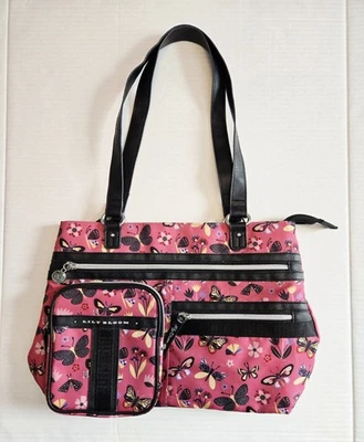 Lily Bloom Della Tote Shoulder Bag Pink Butterfly Meadow Print Recycled Fabric - Image 1 of 4